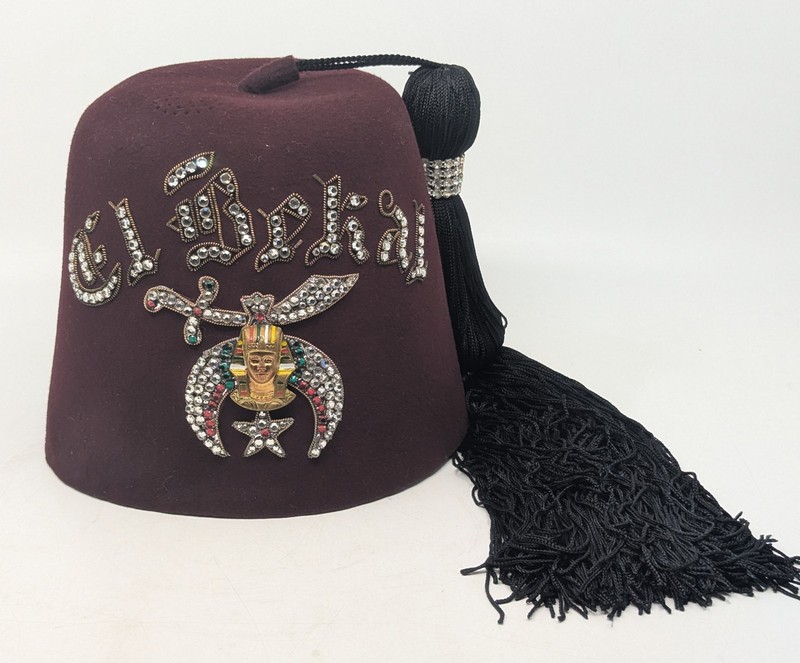 Vintage Shriner Fez Hat & Original Case Rhinestone Masonic Tassel Lodge (J)