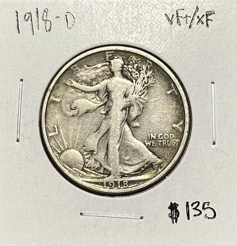 1918 D Walking Liberty Half Dollar Choice VF/XF