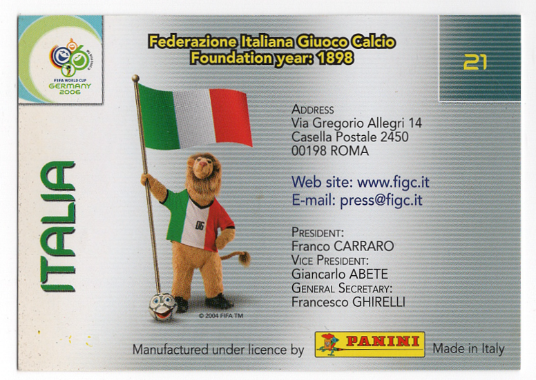 21. Italy Panini FIFA World Cup Germany 2006 Trading Cards | eBay