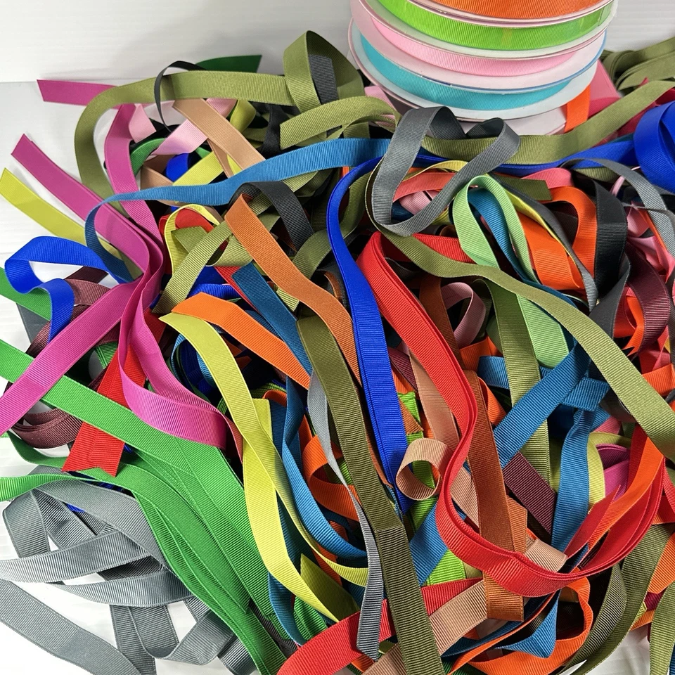 Large Lot of Solid Grosgain Ribbon 5/8" Various Colors - Rolls + Loose - Image 2 of 4