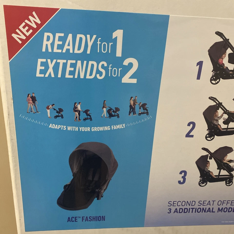 Graco Uno2Duo Stroller Second Seat, Ace Fashion w/Peek A Boo window UV50 canopy - Image 2 of 4