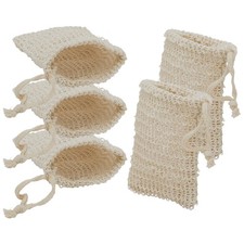 5Pcs Beige Cotton Linen Soap Bags Reusable Bath Saver Drawstring Pouch