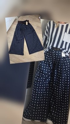 Seidenoptik Hose Weites Bein HOSENROCK PALAZZO Anzughose Polka Dots mit Gürtel 