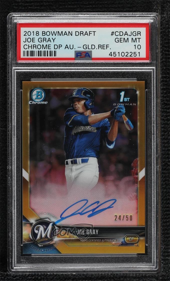 2018 Bowman Draft Chrome Pick Gold Refractor 24/50 Joe Gray PSA 10 Auto ya6