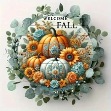 1pc Vintage Fall Welcome Sign Metal Wall Art - 8x8 Inch Rustic Aluminum Round Wa