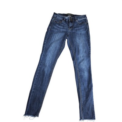 Indigo Rein Skinny Jeans Juniors 9 Blue Medium Wash Distressed Stretch Denim