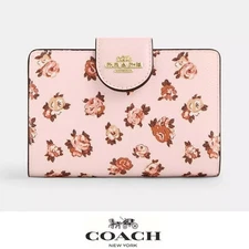 NWT Coach Medium Corner Zip Wallet With Rosette Print