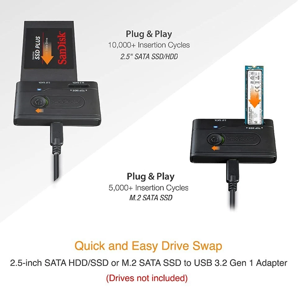 Black Hard Drive Enclosure for 2.5 SATA HDD SSD and SATA M.2 SSD USB 3.2 Gen 1 - Image 4 of 4