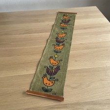 Wandbild Skandinavisch Leinen Stoff Deko - Vögel - UHR Signiert - Vintage