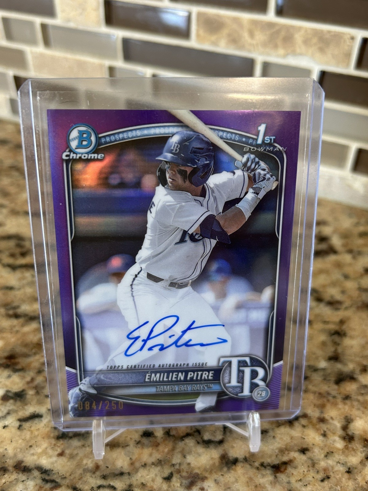 2025 Bowman Emilien Pitre Chrome Auto Purple Refractor /250 1st Prospect Rays