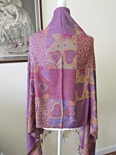 "It’s All About The Scarf " Purple/ Teal/Yellow HEARTS Pashmina NWT