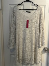 NWT Mechant Crochet Lined Ivory Dress with Bell Sleeves Size XL Boho