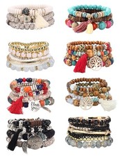 8 Sets Bohemian Stackable Bead Bracelets for Women Stretch Multilayered Boho Sta