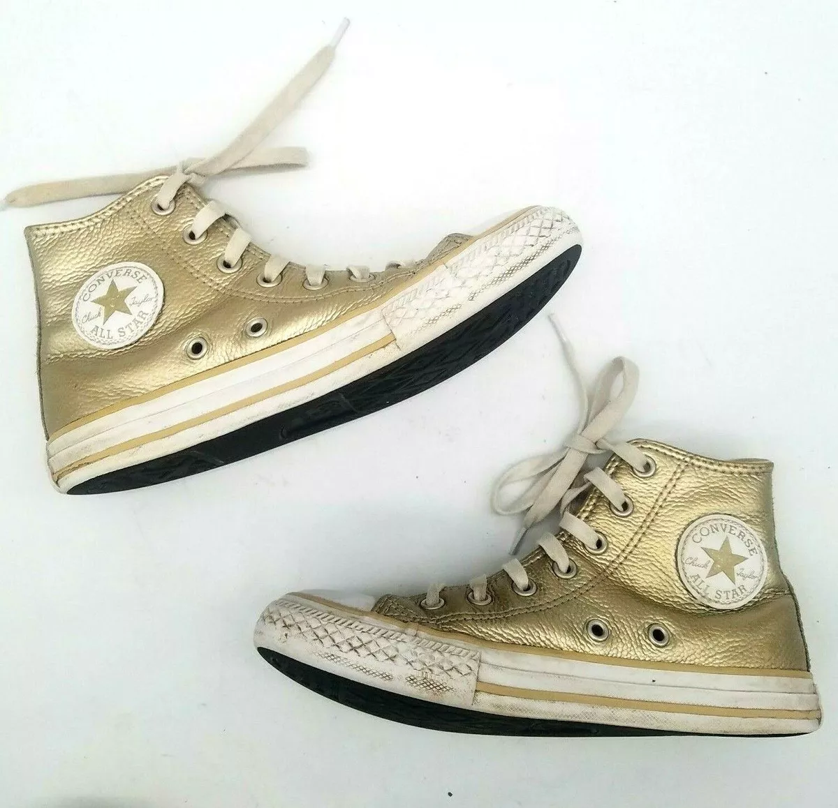 Converse All Star Youth Girls High Top Tennis Shoes Size 2 Gold Leather