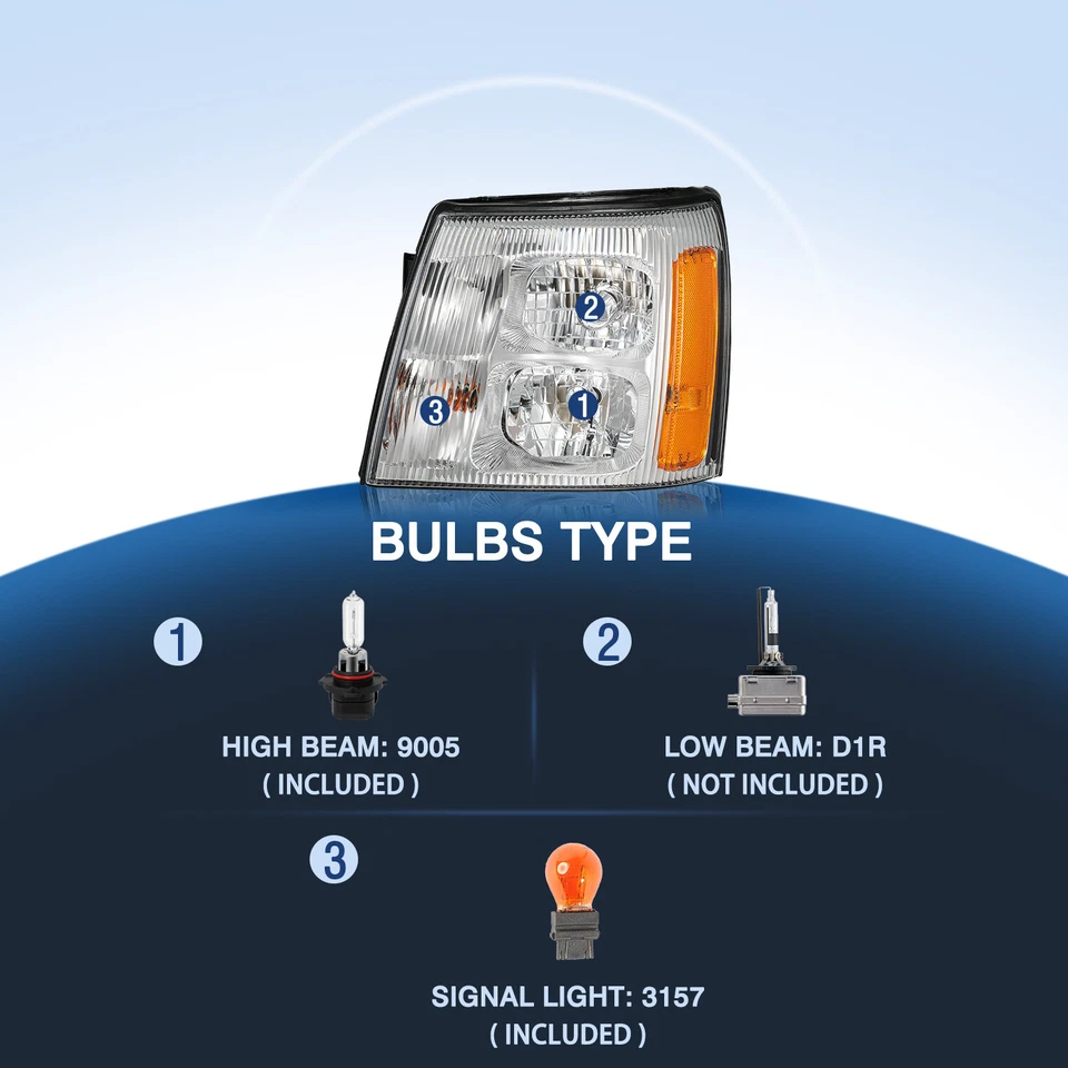 For 2003-2006 Cadillac Escalade HID Xenon Headlights Chrome Headlamp w/Bulbs L+R - Image 4 of 4