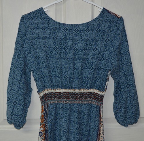 Geometric Long Sleeve Maxi Split Button Up Dress Empire Waist Womens XL Boho Hip - Picture 5 of 7
