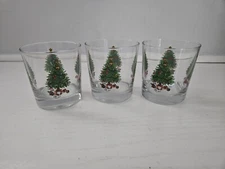 Christmas Tree Glasses Lowball Whiskey Rocks Retro Glass Set of 3 Vintage