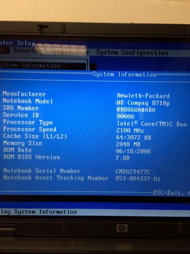 HP Compaq 8710P 17'' Laptop, Intel Core Duo T8100 2.10Ghz, 2GB Ram W/ Battery - Picture 6 of 6