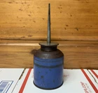 Vintage Blue 8 oz Oil Can Oiler & Nozzle Spout Metal Dispenser Container