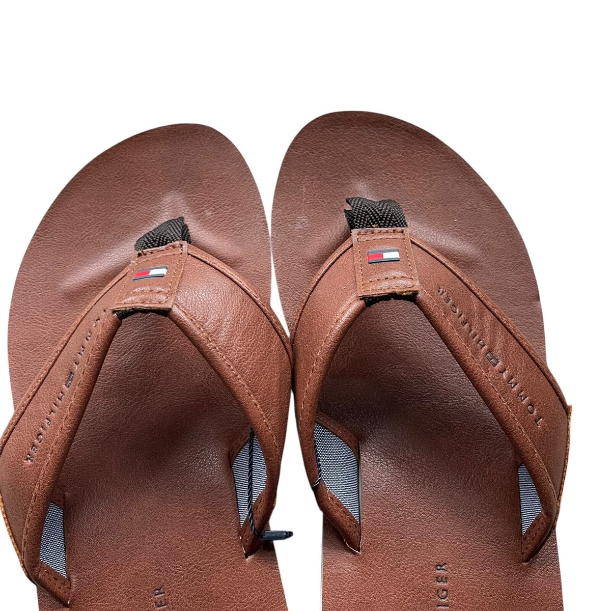 Tommy Hilfiger Brown Leather Men\'s Thong Sandals with Flag Detail Size 10 bari-tommy-hilfiger-brown-  main image 2