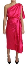 DOLCE & GABBANA Dress Fuchsia Fitted Cut One Shoulder Midi IT44/US10/L RRP $2800