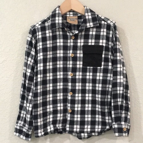 Brooklyn Boys Sz 5 Shirt Black Plaid Button Up Flannel 100% Cotton Preppy Cozy