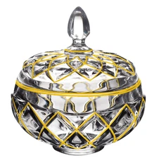 STPGoods Gold Rhombus Bohemia Crystal Glass Candy Jar Bowl Luxury Vintage Large