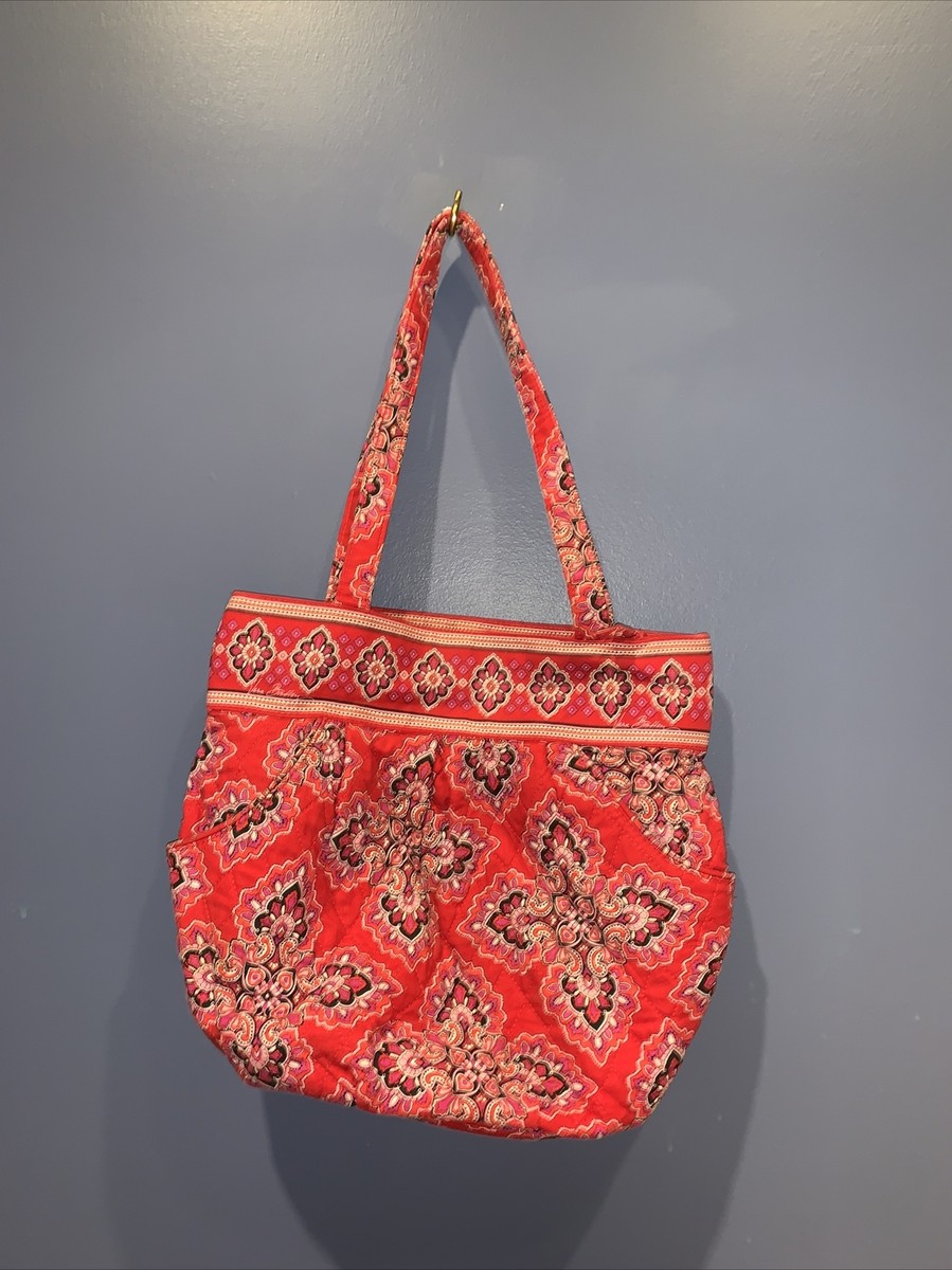 VERA BRADLEY ICONIC 100 HANDBAG BAG VINTAGE RED FLORAL Cross