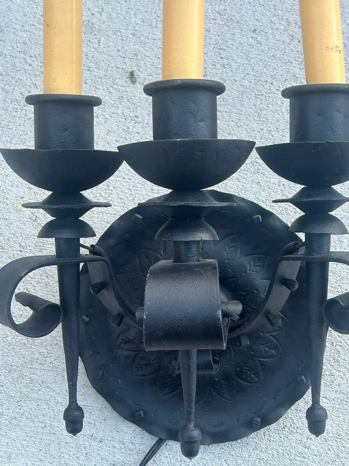 3 ЛАМПЫ КОВАНОЕ ЖЕЛЕЗО ИСПАНСКОЕ ВОЗРОЖДЕНИЕ НАСТЕННОЕ БРА СТИЛЬ 1920-Х ЧЕРНАЯ ОТДЕЛКА - Изображение 4 из 4