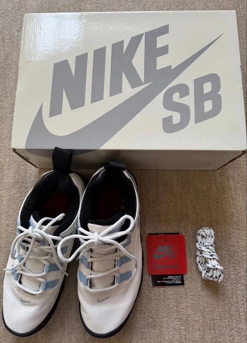 FQ3000 100 Supreme Nike SB Darwin Low Blanc Voile Boarder Bleu Noir 25,5 cm US7,5