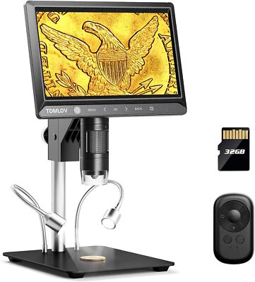 TOMLOV DM702 10.1'' Coin Microscope inspect Error Coins 1300X Digital Microscope