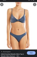 aqua Bikini Knotted glitter Metallic Blue sparkles bottom s Top L 2 Piece