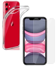 For APPLE IPHONE 11 TEMPERED GLASS SCREEN PROTECTOR + CLEAR SILICONE CASE COVER