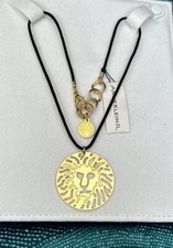 Image of 1990s Anne Klein II Gold Plated Leo Pendant Black Cord Necklace 16” NWT
