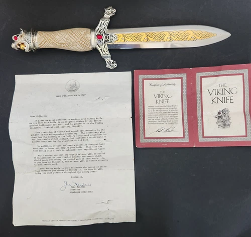 Franklin Mint Viking Dragon Knife In Case By Sid Burt w/Certificate 1988