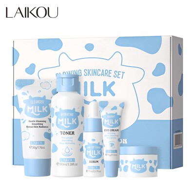 LAIKOU MILK SKINCARE SET 5-teilig Gesichtspflege Toner Creme Reiniger Serum Feuchtigkeitsspendend