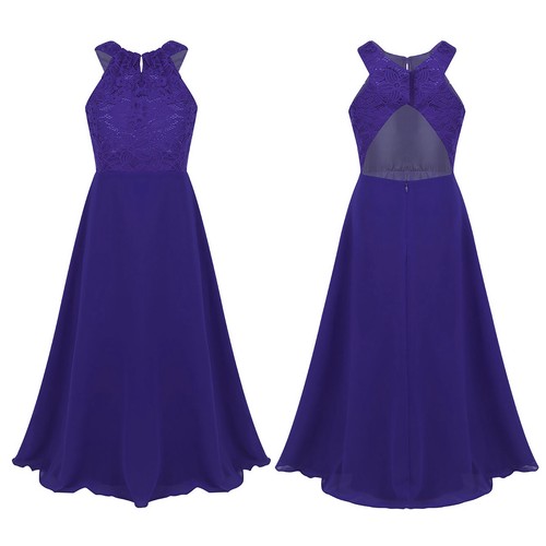 Kids Girls Dress Cutout Back Sundress Prom Dresses Chiffon Dressing Up Event - Picture 52 of 74