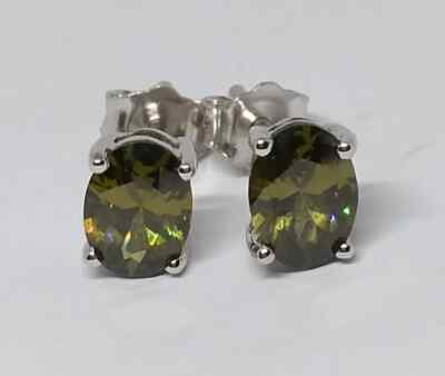 0.80ctw Gorgeous Studs Earrings Oval Cut Moldavite 925 Sterling Silver For Her