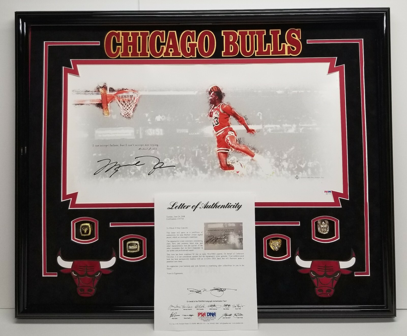 MICHAEL JORDAN Autographed LAST DANCE, CHICAGO BULLS, custom frame.PSA/DNA