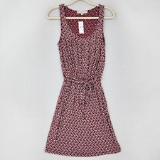 Ann Taylor LOFT Dress Womens XS Red White Sleeveless A Line Tie Waist Casual NEW