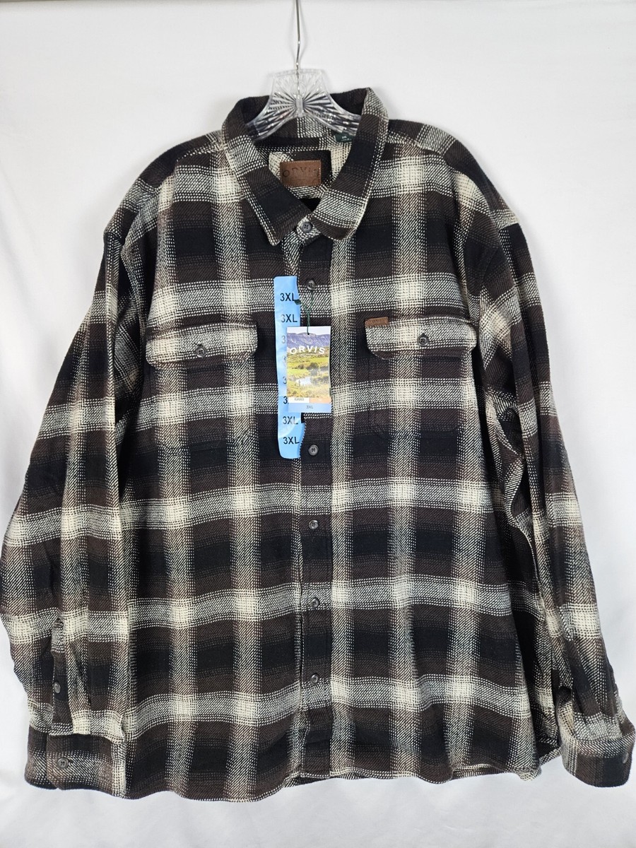 NWT! ORVIS Brown Black plaid heavy weight pocketed FLANNEL shirt