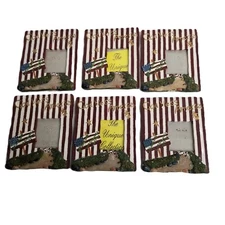 JTS God Bless America Patriotic Mini Picture Frames Set of 6 Red White Blue Flag