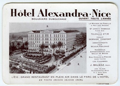 Vintage 30er Jahre Reklame Postkarte für das Hotel Alexandra Nizza unbespielt Frankreich