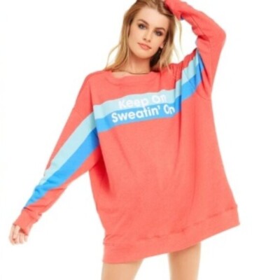 Wildfox Keep on Sweatin on Roadtrip Oversized Red Sweatshirt NEW Size Medium