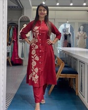 Women Party Wear Cotton Kurta Pant Set Indian Pakistani Ethnic Top Tunic Kurti