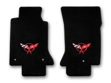 1997-2004 Chevrolet Corvette 2pc Black Carpet Floor Mats With Red C5 Flags Logo