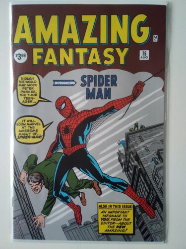 AMAZING FANTASY #15  FACSIMILE  SCARCE NO BARCODE VARIANT  LOVELY COPY  N/MINT.  - Foto 1 di 4