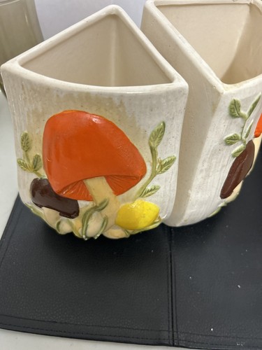 Vintage MUSHROOM 4 section Divided Canister Set MCM ceramic repurpose Planters - Picture 6 of 18