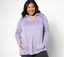 LOGO Life by Lori Goldstein French Terry Hoodie Pintuck- Purple (Sz S) A630233 D