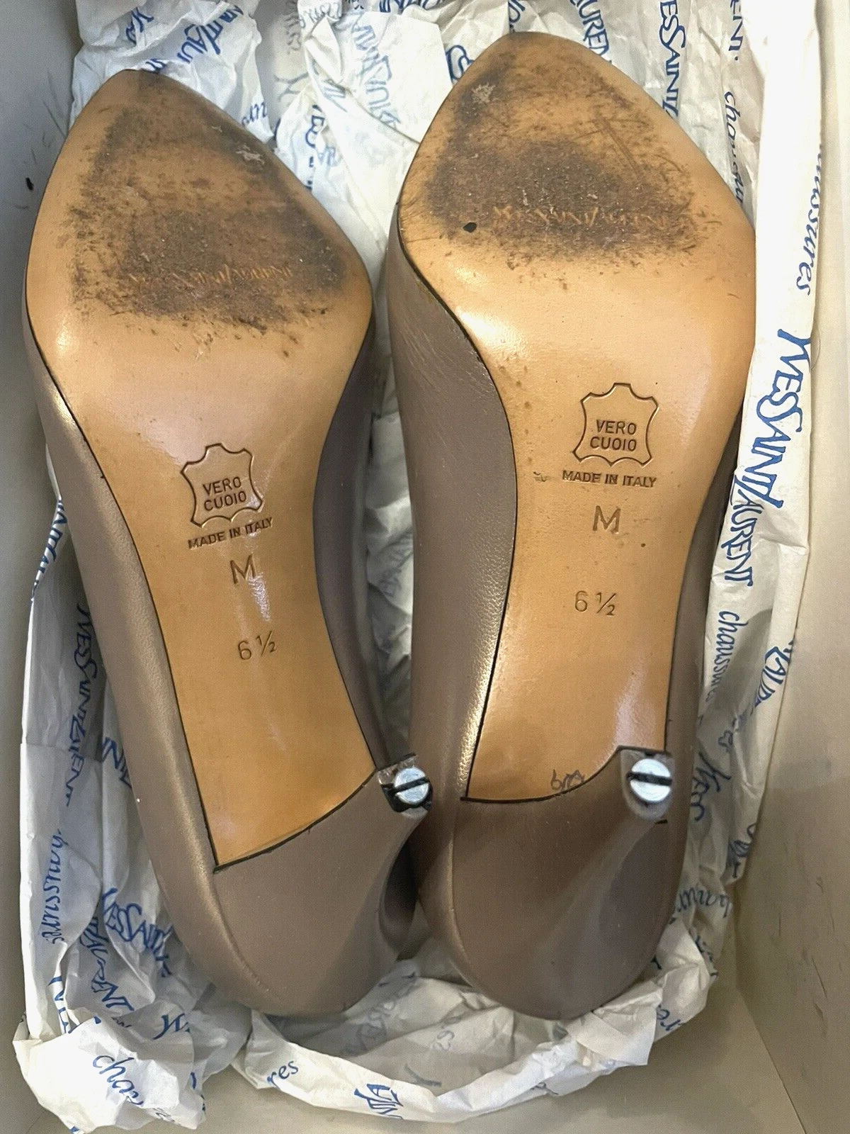 SAINT LAURENT (YSL) Decolte vintage YSL YVES SAINT LAURENT pelle metallizzata tacco classico Italia 6 5